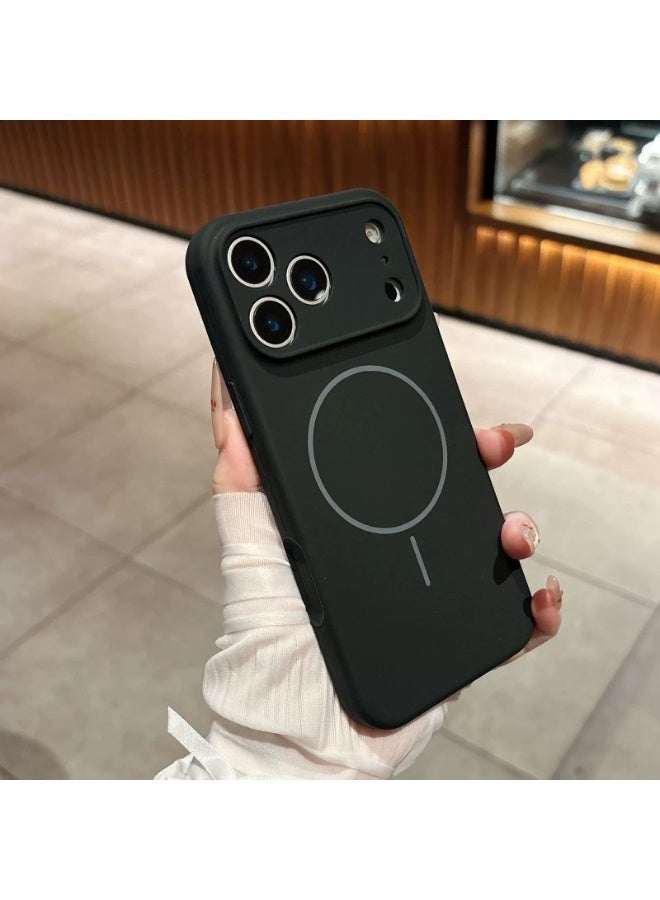 غطاء سيليكون متوافق مع هاتف iPhone 17 Pro Max، غطاء سيليكون سائل، غطاء حماية كامل للجسم، مقاوم للصدمات، غطاء هاتف نحيف، بطانة ناعمة من الألياف الدقيقة مضادة للخدش - أسود - Image 2